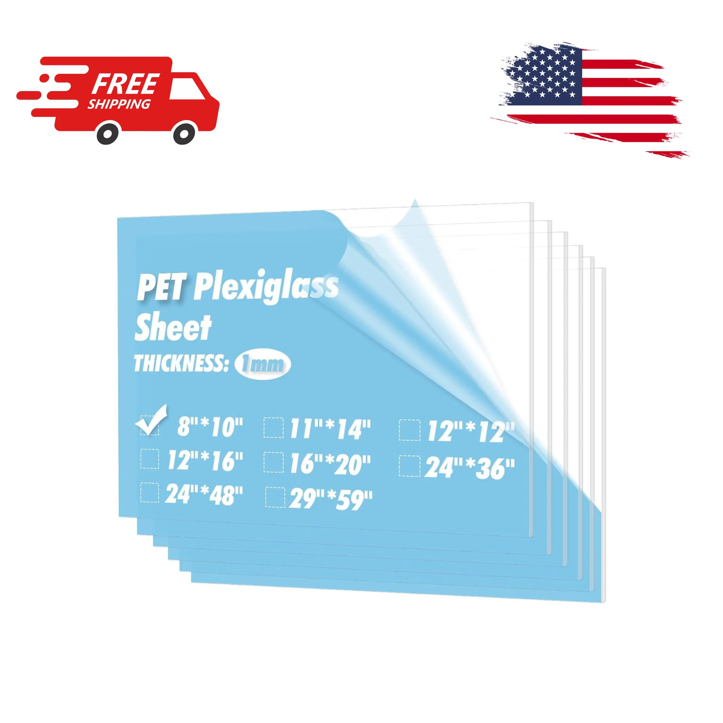 5-Pack of 8×10" Transparent Clear Plexiglass Plastic Sheet Panel