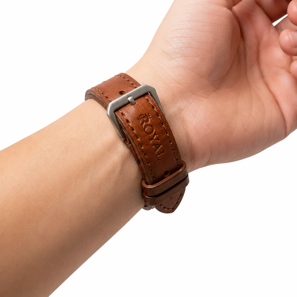 ROYAL Genuine Leather Watch Strap Tan – Premium Double Stitch Replacement Watch Band with Silver Buckle for Men & Women