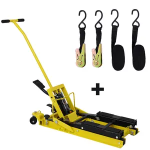 Hardware Hydraulic Motorcycle Lift Jack, 1500 LBS Capacity ATV Scissor Lift Jack, Portable Motorcycle Lift Table with 4 Wheels, Hydraulic Foot-Operated Hoist Stand with tie down yellow