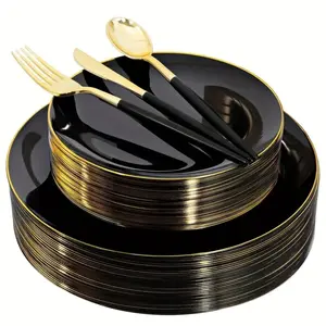 50-Piece Plastic Dinnerware Set, Heavy-Duty Plates, Includes 10 Dinner & Dessert Plates, Cutlery, Party Supplies, Dinnerware Service Set