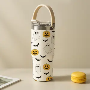 1pc 30oz Stainless Steel Insulated Tumbler with Lid and Straw, Halloween Ghost Pumpkin Bat Pattern, Vacuum Thermal Mug Keep Hot 12H/Cold 24H, Portable Travel Coffee Cup, Funny Holiday Drinkware, Unique Gift for Spooky Season, Party, Friends, Coworkers