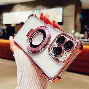 Luxury Plating Magsafe Magnetic Stand Phone Case For iPhone 16 Pro Max 15 14 13 12 11 Plus Wireless Charging Shockproof Cover