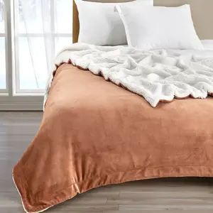 Plush Throw Blanket with Faux Shearling Reverse - Great Bay Home (Twin, Terracotta)