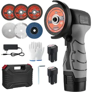Cordless Angle  Kit, 19,500 RPM Mini Handheld  Tool with 2x 16.8V 2000mAh  & 6 Discs, 3-Inch Cut-Off  for Metal,  , Grey
