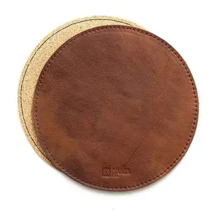 Leather Mousepads - Brown Leather Design, Round Shape, Simple Edges, Durable Material, Ideal for Mouse Use