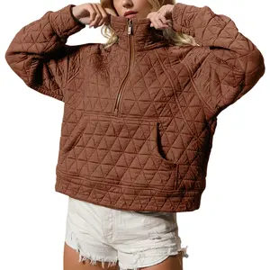 Kingapril Women's Quilted Puffer Jacket Half-Zip Pullover Sweatshirt Long Sleeve Lightweight Fall Casual Oversize Warm Outerwear