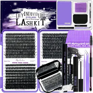 DIY Lash Extension Kit 804Pcs D Curl Individual Lash Clusters Eyelashes Extension Set with Mirror Lash Storage Box Lash Bond&Seal Glue Remover Tweezers Lash Brush Applicator