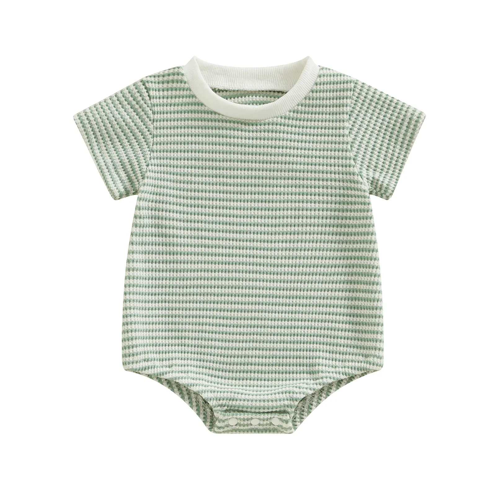 Baby Boy Girl Striped Romper Infant Waffle Short Sleeve Bubble Oversized Onesie Bodysuit Summer Clothes