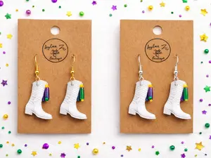 Mardi Gras Tassel Marching Boot Earrings