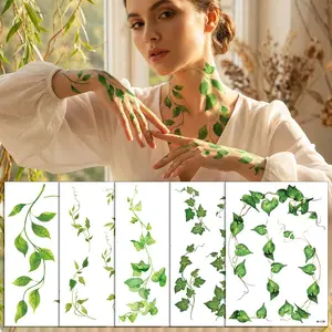 5pcs Leaf Vine Temporary Tattoo Stickers, Plant Pattern Tattoos for Men and Women, Fake Body Art Tattoos, Unisex