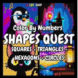 Color by Number for Adults: Shapes Quest Easy | Squares, Triangles, Hexagons, Circles: Mystery Mosaic Activity coloring Book to Relax for Adults (Black Background)