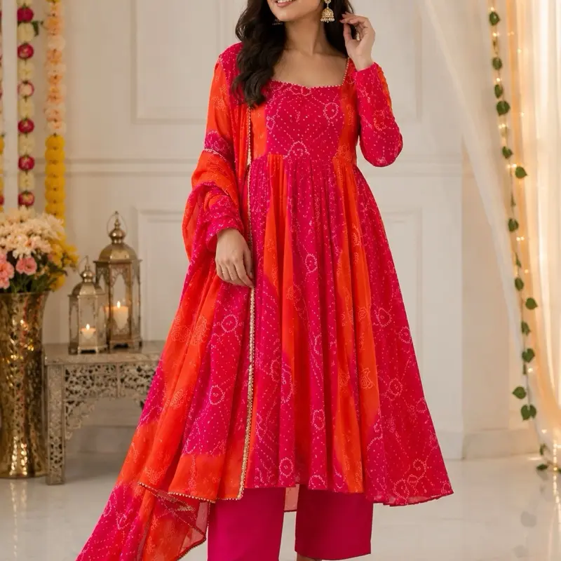 Bhandhni Bhandej Women's Chic Pant Set - Pink Clothes with Long-Sleeve Top, Elegant Design, Quality Fabric - Ideal Indian Women's Dress - Womenswear Special Clothing