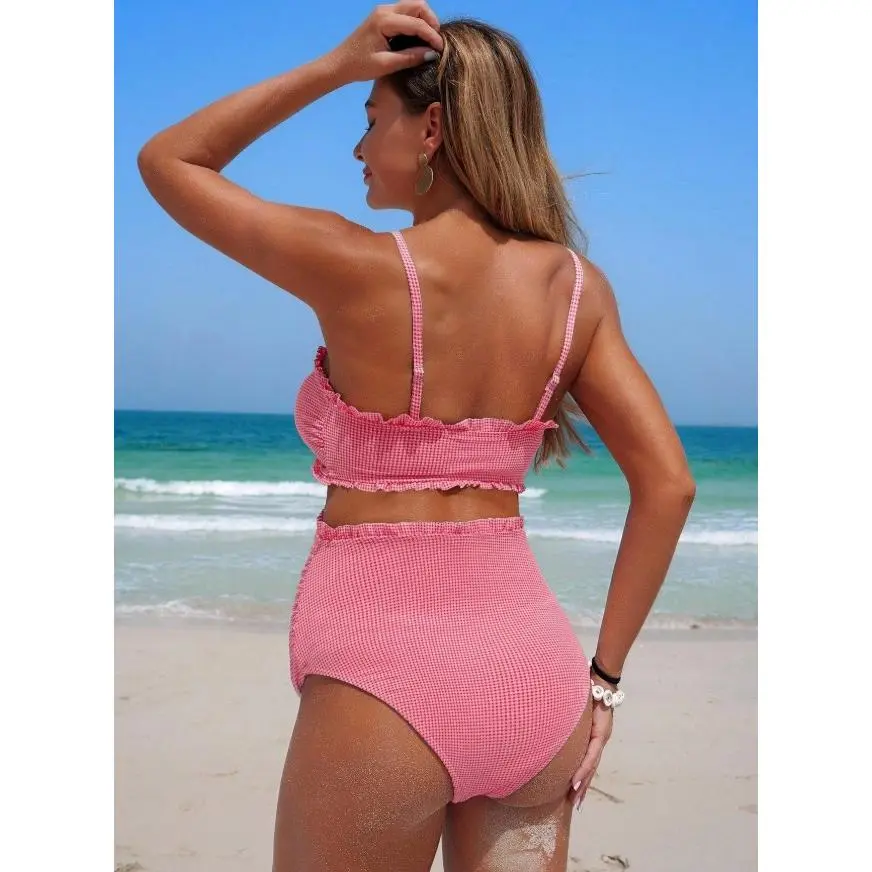 Swim Vcay 2pcs/Set Summer Maternity Plaid Bandeau Bikini