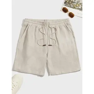 Men'sDrawstringWaistShortsDressLinenCoolPlainKhakiTropicalBohoMenswearBeige