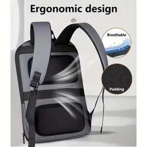 1pc of Men'S Solid Color Expandable Business Backpack, Durable Zippers, Multiple Compartments, with a Padded Laptop Sleeve, Perfect for Casual Outings, Outdoor Business Trips, Daily Commutes (Gray)