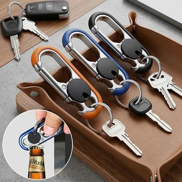 2-in-1 Bottle Opener Keychain, Stylish EDC Gadget for Men, Fashion Key Accessory, Ideal Gifts for Boyfriend, Dad, Keychains