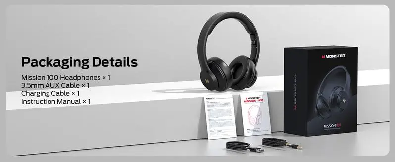 MONSTER Wireless Over-Ear Bluetooth 6.0 Headphones (Headset) - Adjustable HiFi Stereo with Microphone, Foldable Comfortable Design, 40H Long Battery (40 Hours), Deep Bass, Android Compatible, Work From Home & School Use, Universal Smartphone Connection