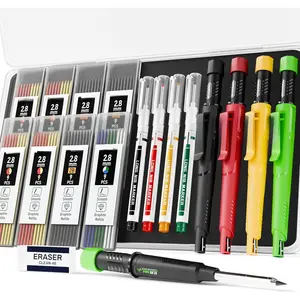 4 Pack Carpenter Pencils with Sharpener, Mechanical Carpenter Pencils with 76 Refills, construction pencil heavy duty Woodworking Tools, Deep Hole Long Nib Marker Pens for Architect Marking