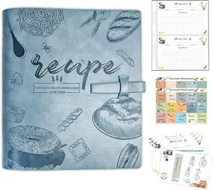 Recipe Binder, Recipe Book Binder with Plastic Sleeves, Blank Recipe Card Book to Write in Your Own Recipes (4" x 6" Recipe Cards & Category Tab) (Blue)