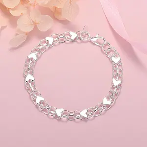 Hot fashion 925 Sterling Silver charm heart bracelets for women lady luxury jewelry wedding Accessories party holiday gifts