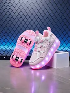 USB Rechargeable LED Roller Shoes with Hidden Wheels for Kids, Street Style, All Seasons, Colorblock, Tpu Upper, Rubber Sole