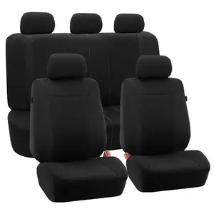 Black Full Set Car Seat Covers, Replacement Car Cushions, Polyester Fabric, Airbag-Safe, Hook Closure, Car Cushion