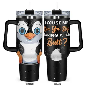 40oz Tumbler with Lid, Cute Penguin Design Stainless Steel Water Bottle, Insulated and Durable, Gift for Any Occasion, Drinkware, Insulated Cup