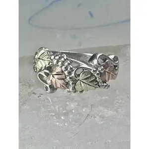 Black Hills Gold ring leaves floral band size 4.75 sterling silver women girls pinky&nbsp;