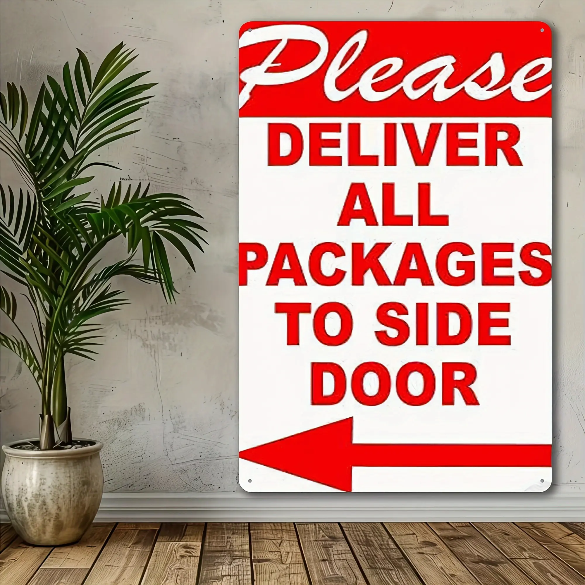 [JIT] 8in x 12in Cast Iron Letter Wall Mount Rectangular Plaque Sign - "Please Deliver All Packages to Side Door", Waterproof Home Decor, Suitable for Home, Garage