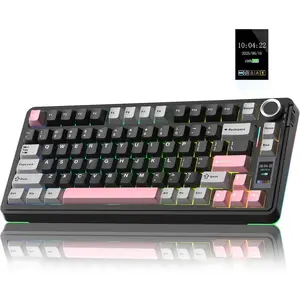 Wireless Mechanical Gaming Keyboard with Screen and Knob 75 Percent Swappable Pre Lubed Switches RGB Backlit PBT Keycaps Creamy Sound Tactile