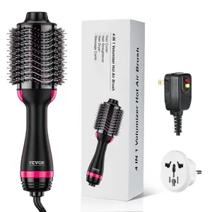 VEVOR Hair Blow Dryer Brush, 4 in 1 Ionic Hair Styler and Volumizer with Electroplated Titanium 2.95 Ceramic Coating Oval Barrel, Dual Voltage 110V/240V Hot Air Styling Brush for Salon Home Travel