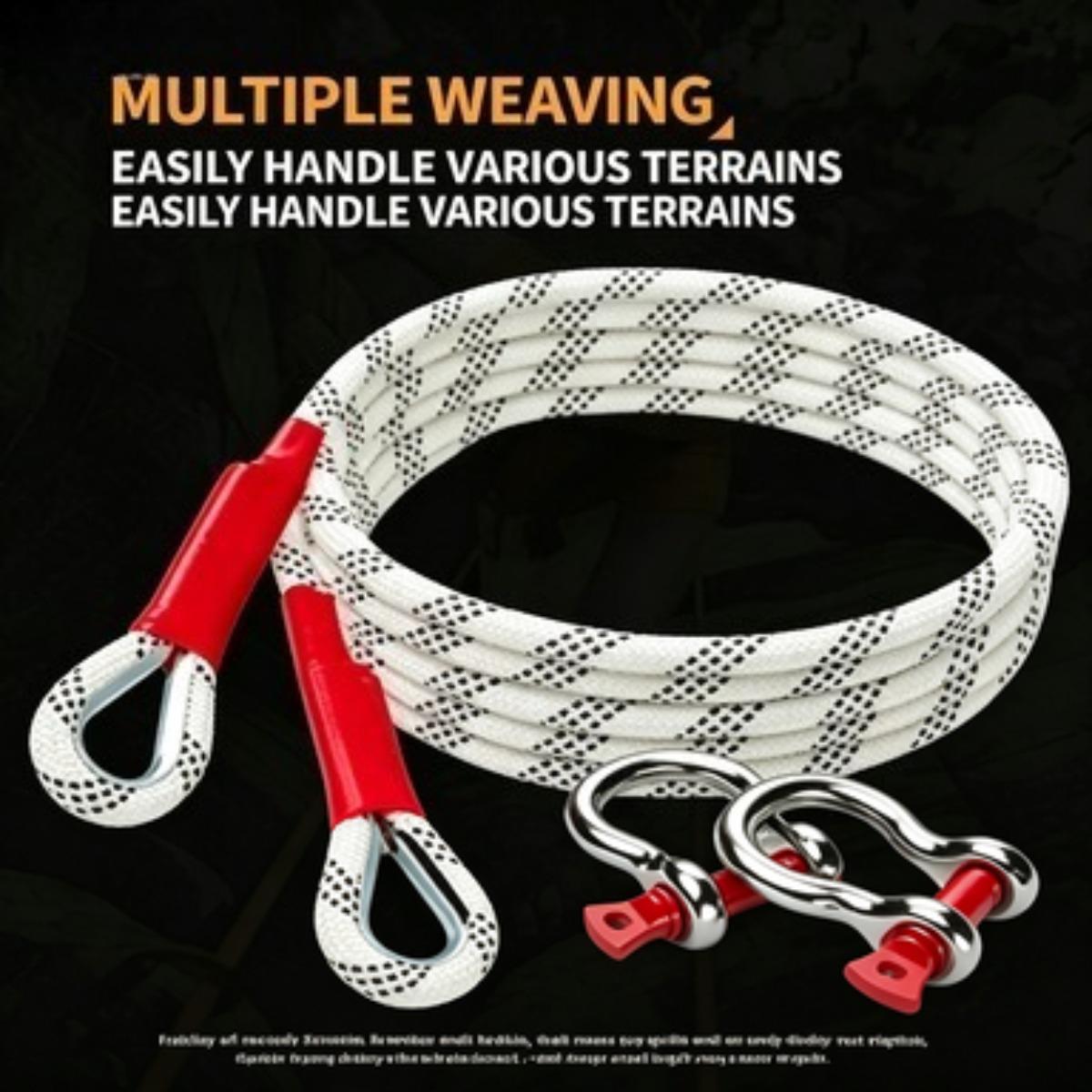3 Ton 5M Heavy-Duty Tow Rope, Off-Road Recovery Tow Strap with D-Shackles, Emergency Towing Rope for Car/SUV/Truck