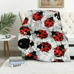 Blanket Ladybug Super Soft Warm Cosy Throw Blanket for Couch, Sofa, Bed, Lightweight Soft Cozy Warm Fuzzy Blankets for Camping, PicnicFather's Day Thanksgiving Halloween Valentine's Day Holiday Gifts