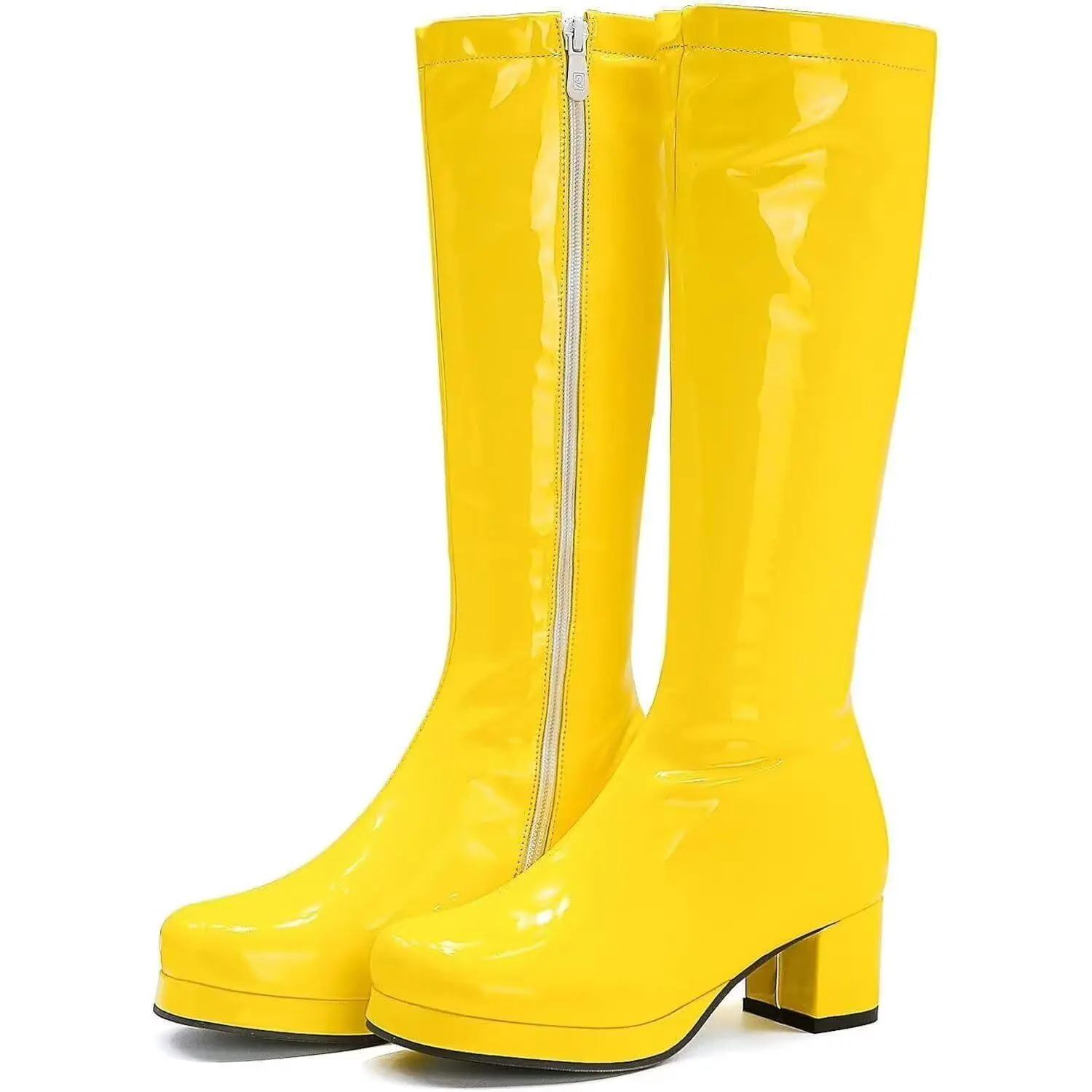 Women's 70's Gogo Boots For Women Low Block Heel Chunky Knee High