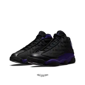 Black and Purple High-Top Retro Basketball Shoes with Suede and Reflective Mesh Upper, Black Midsole