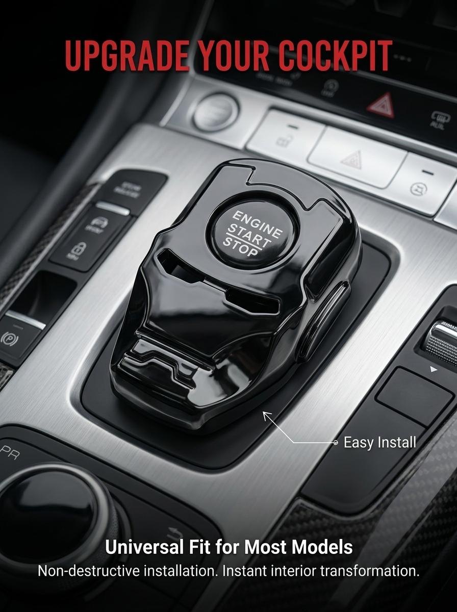 Superhero Armor Push to Start Button Cover - Metal Engine Ignition Trim, Anti-Scratch Car Interior Accessory Gadget