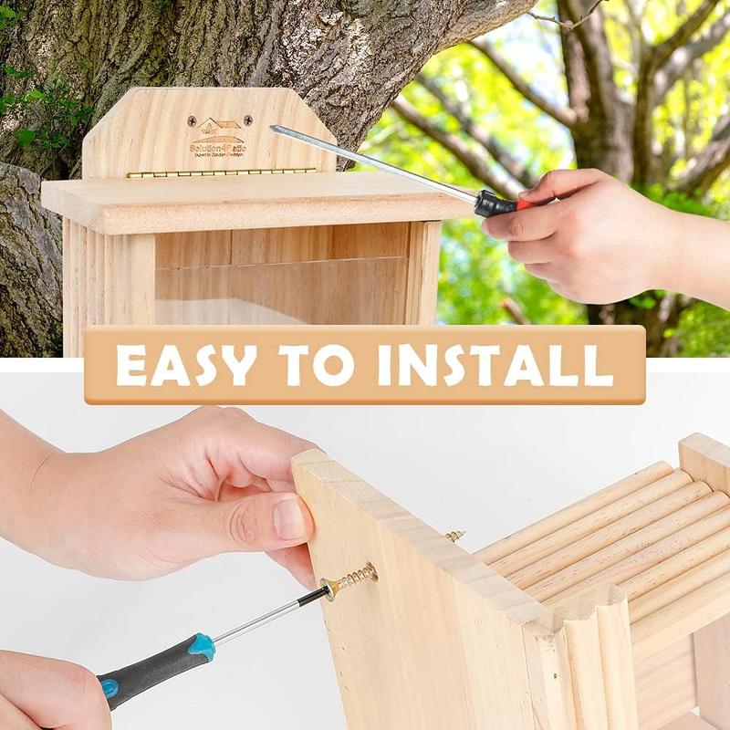 Practical wooden chipmunk squirrel feeding box with corn holder Plexiglas window for maximum viewing Hinged top for easy loading and cleaning