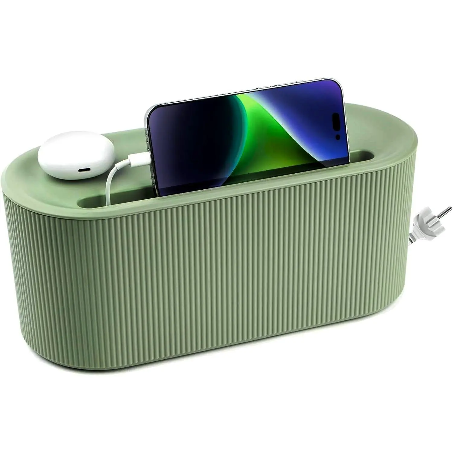 Cable Management Box,Desk Cord Organizer Box with Groove Cover,Plastic Cord Hider Box,Large Cable Box Organizer for Storaging Power Socket/TV/Computer/Router/Games Console Cable (Green)