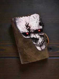 Anime Inspired Berserker Skull PU Leather Wallet with RFID Blocking Design & Lever Actuated Popup Credit Card Slots Horror Fan Gift