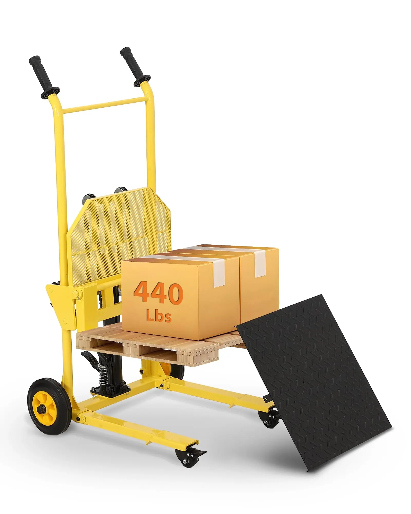 GARVEE Hydraulic Material Lift, 440lbs Capacity Pallet Truck Dolly, Lift Table, Fork Lift, 36" Max Lift Winch Stacker, Multifunctional Hydraulic Hand Truck with Steel Platform Board, Adjustable Forks