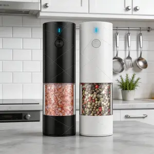 Electric Salt and Pepper Grinder Set, Rechargeable Stainless Steel Spice Mill with Light, Adjustable Peppercorn Grinder, Perfect Father's Day Gift, Kitchen Gadgets