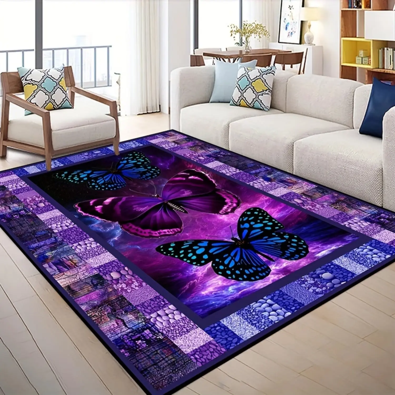 Purple Galaxy Butterfly Patchwork Large Soft Diatomite Floor Mat - Super Anti-slip Customizable Butterfly-shaped Celestial-themed Area Rug, Bohemian-Feminine Home Decor for Bathrooms, Laundry Rooms, Customizable Area Rugs, Butterfly-Shaped Area Rugs