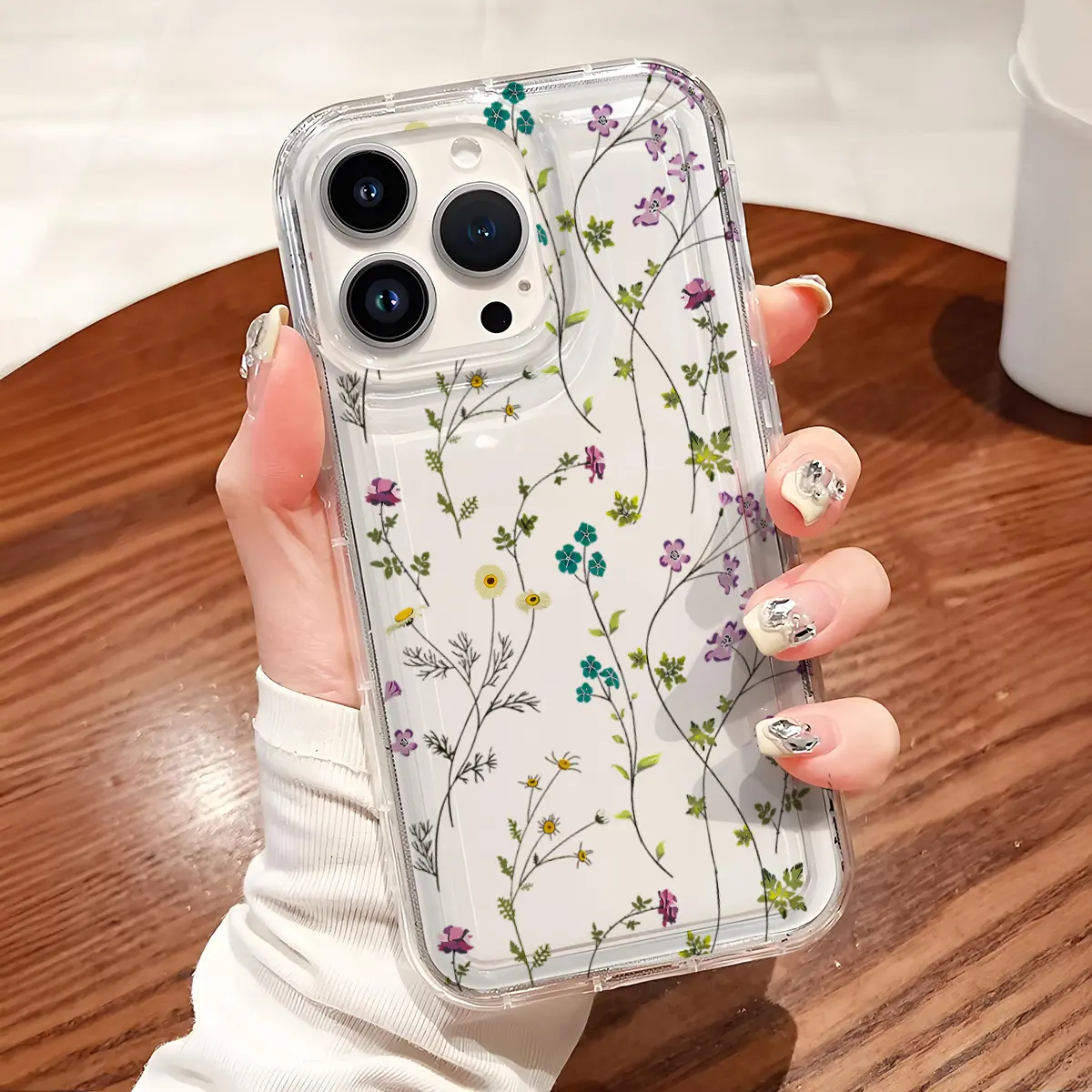 Wildflower Pattern Soft TPU Flexible Full-Body Airbag Shockproof Protection Phone Case , Clear Cover For iPhone 16 15 14 13 12 11 Pro Max Plus X Xsmax