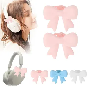 2PC Silicone Bow Headphone Accessory, 3D Bows Decor for Headphones, Cute Earphone Decorations, Silicone Bows Coquettish Headphone Clip Decor Attachment Accessories for Women