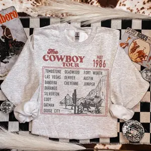 Cowboy Tour Sweatshirt, western outfits, western for women, western clothing, western outfits women, country girl cowgirl stuff, western tops clothes, country clothing, sweatshirts for women, western graphic tee women country clothing