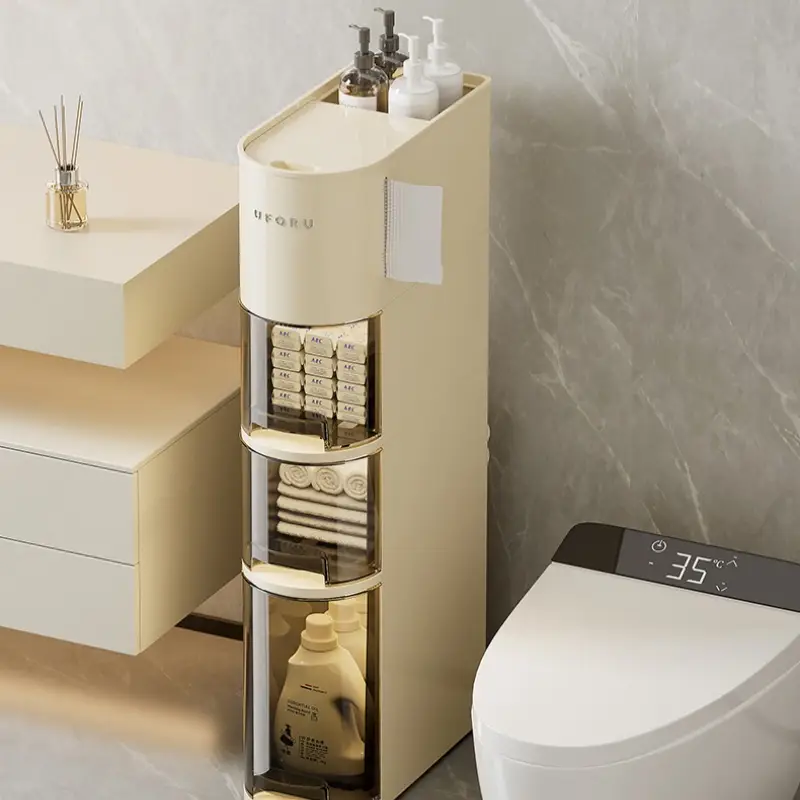 UFORU Narrow 4 Tier Slim Bathroom Storage CabinetSkinny Storage with Drawers Toilet Paper Holder,Waterproof Movable Organizer for Small SpacesKitchen,