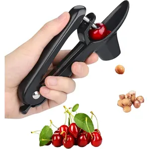 Cherry Pitter Heavy-Duty Stainless Steel Olive and Cherry Corer Tool with Space-Saving Lock Design Multi-Function Cherry Seed Stoner Remover for Making Cherry Jam Black