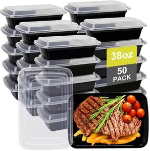 50 Pack Plastic To Go Food Containers, Disposable To Go Containers with Lids BPA Free