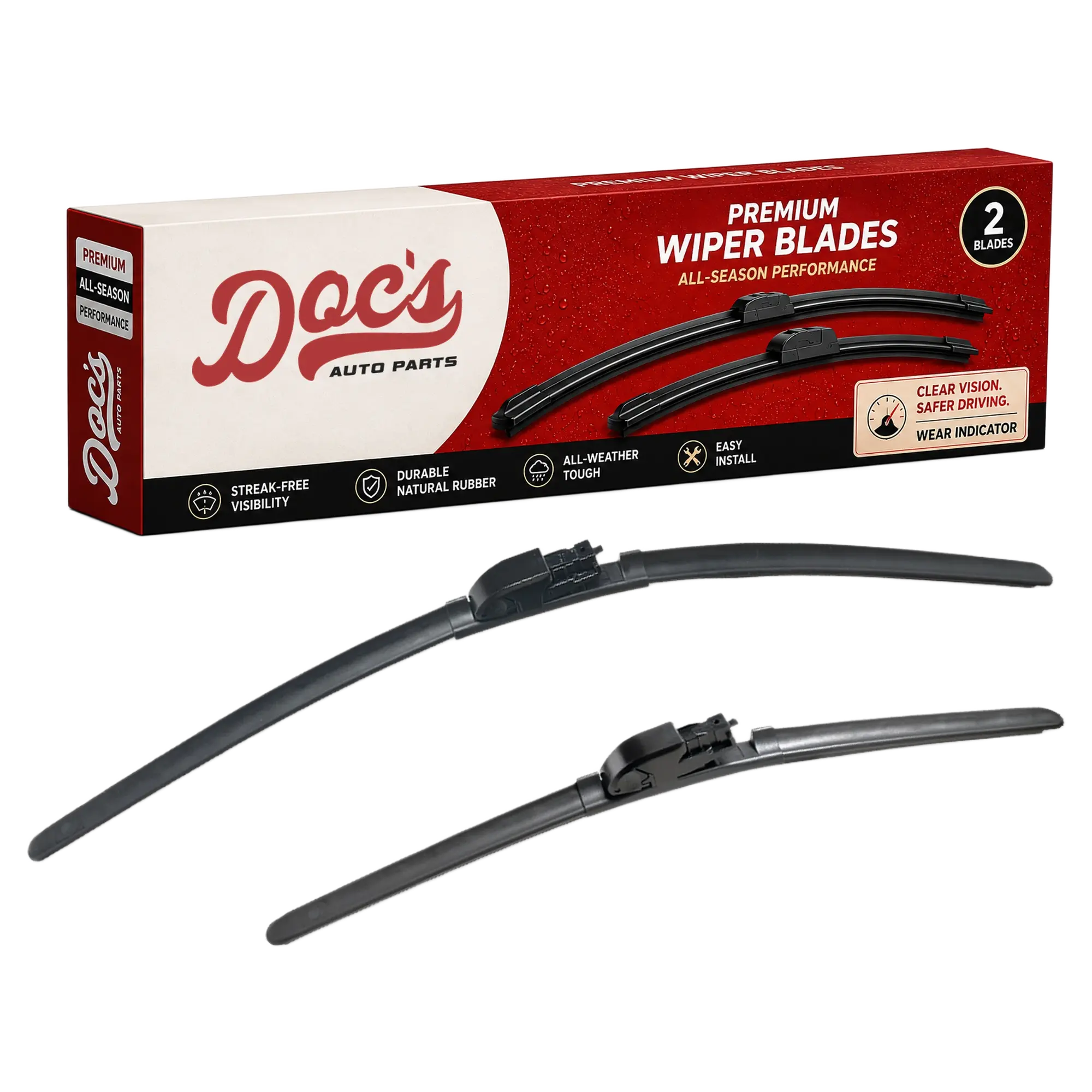 Doc's Auto Parts All-Season Beam Wiper Blades Front 18" + 26"