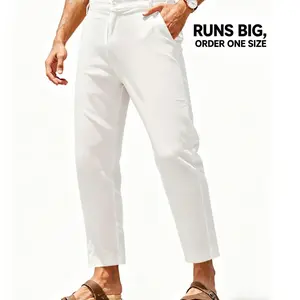 COOFANDY Men's Cotton Linen Pants Elastic Waist Lightweight Casual Pants Slim Fit Yoga Beach Pants with Pockets Menswear Trouser Daily
